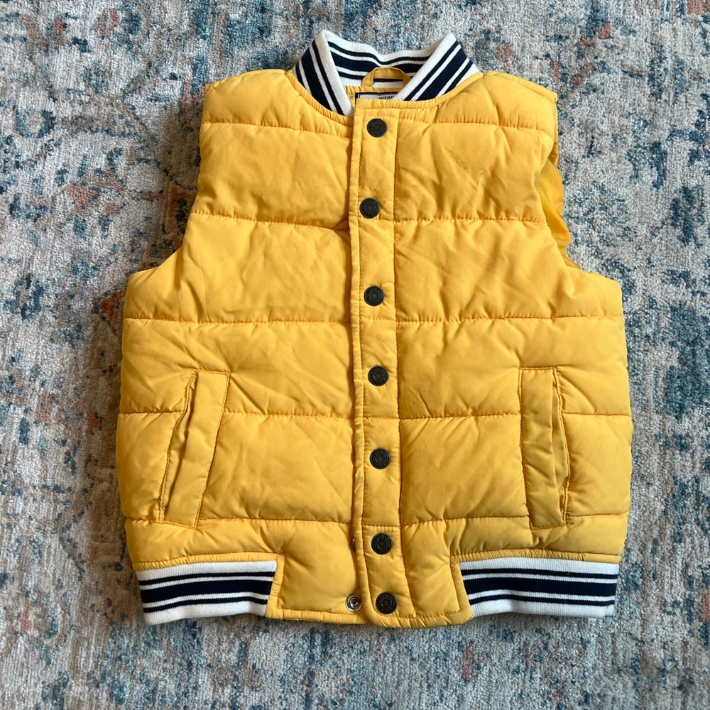 Janie and Jack Yellow Puffer Vest with Striped Trim